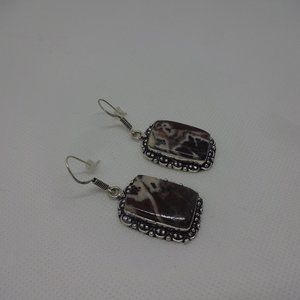Natural "COCONUT JASPER" Handmade Sterling Dangle Earrings #412